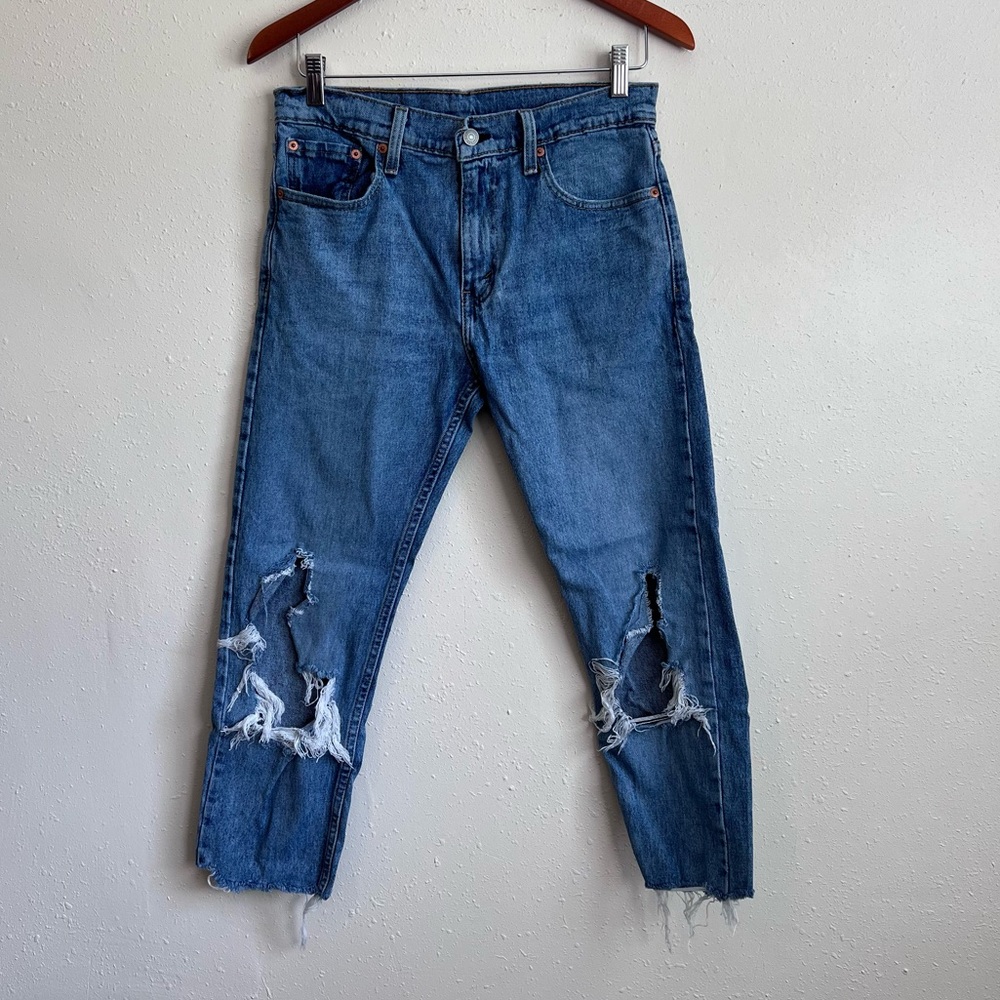 Levi’s 512 Distressed High Waisted Cropped Rigid Jeans Raw Hem 30